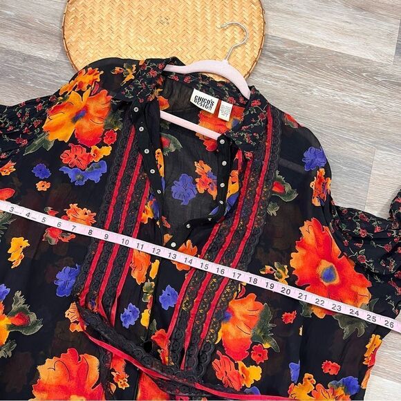 Chicos mixed media art to wear floral abstract funky blouse - Picture 6 of 7